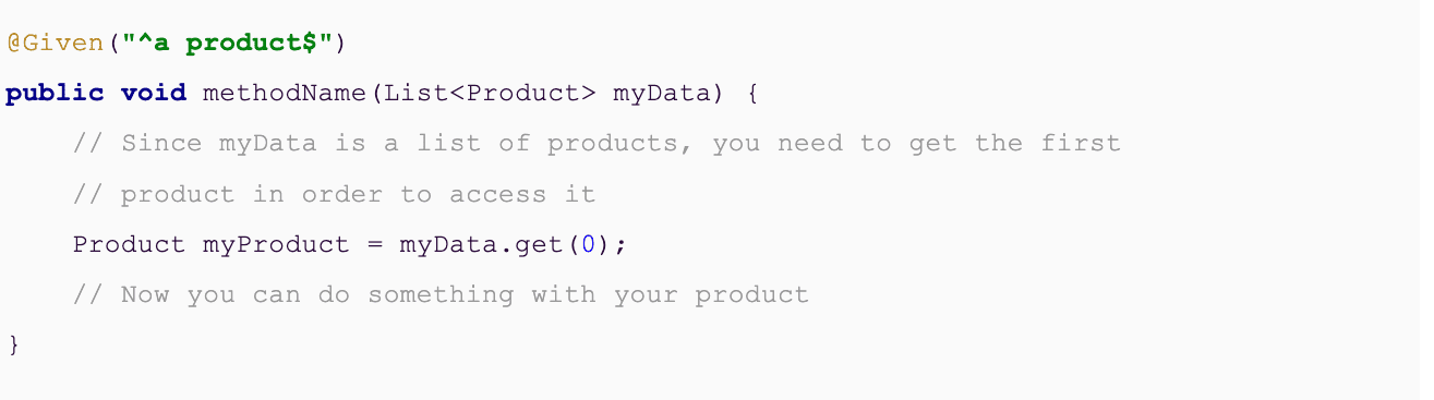 code snippet explaining cucumber data tables in java